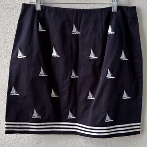 Talbots Size 16 Petite Navy White Sailboat A-Line Skirt Cotton Cruise Nautical